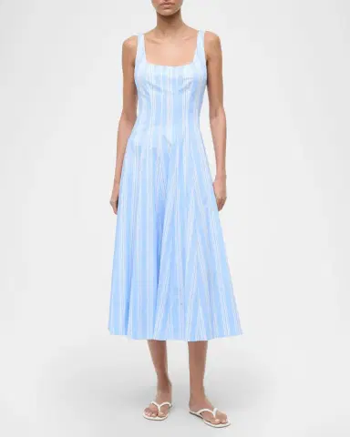 STAUD Wells Striped Poplin Midi Dress | Thumbnail 2
