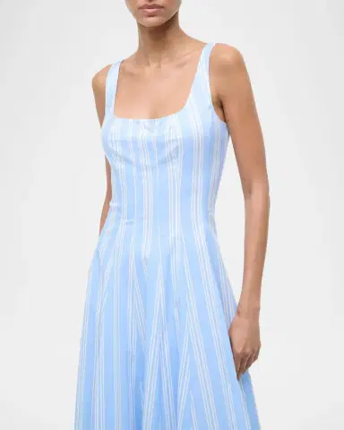 STAUD Wells Striped Poplin Midi Dress | Thumbnail 4