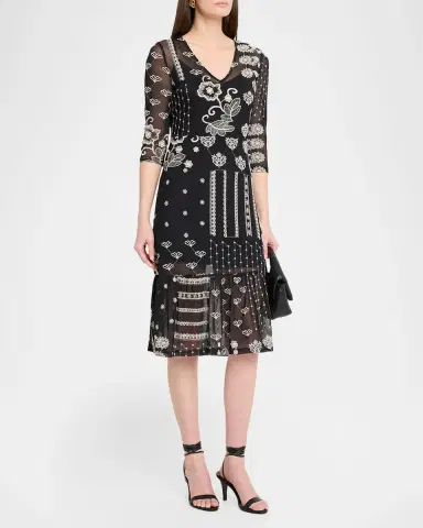 Johnny Was Wynona Patchwork Embroidered Midi Dress | Thumbnail 4
