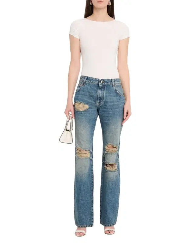 Slash Distressed Bootcut-Leg Jeans