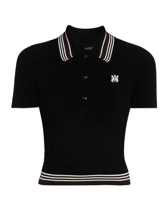 Amiri MA Striped Rib Short-Sleeve Polo Sweater