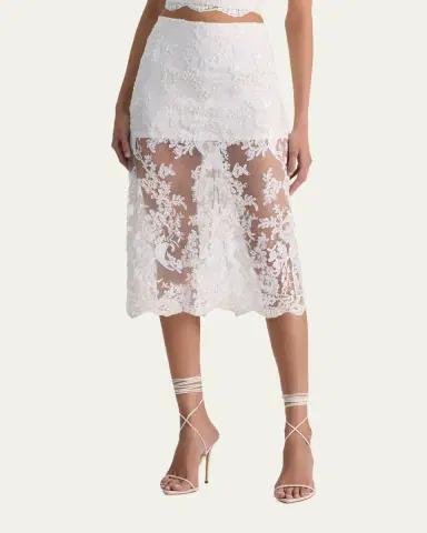 Alice + Olivia Medine Embellished Lace Midi Skirt | Thumbnail 4