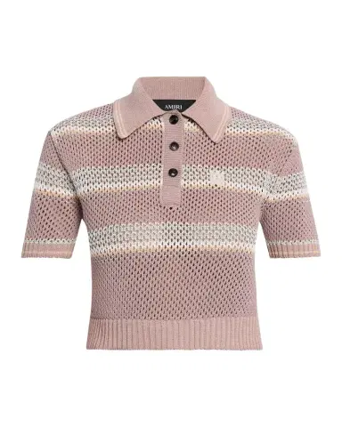 Amiri Striped Crochet Crop Polo Shirt | Thumbnail 1 Amiri Striped Crochet Crop Polo Shirt | Thumbnail 1