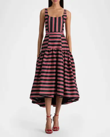 ALICE + OLIVIA Diana Striped Structured Midi Dress | Thumbnail 2