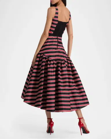 ALICE + OLIVIA Diana Striped Structured Midi Dress | Thumbnail 3