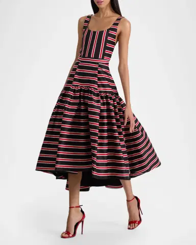 ALICE + OLIVIA Diana Striped Structured Midi Dress | Thumbnail 4