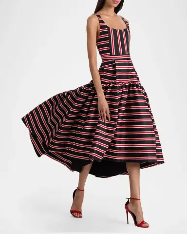 ALICE + OLIVIA Diana Striped Structured Midi Dress | Thumbnail 6