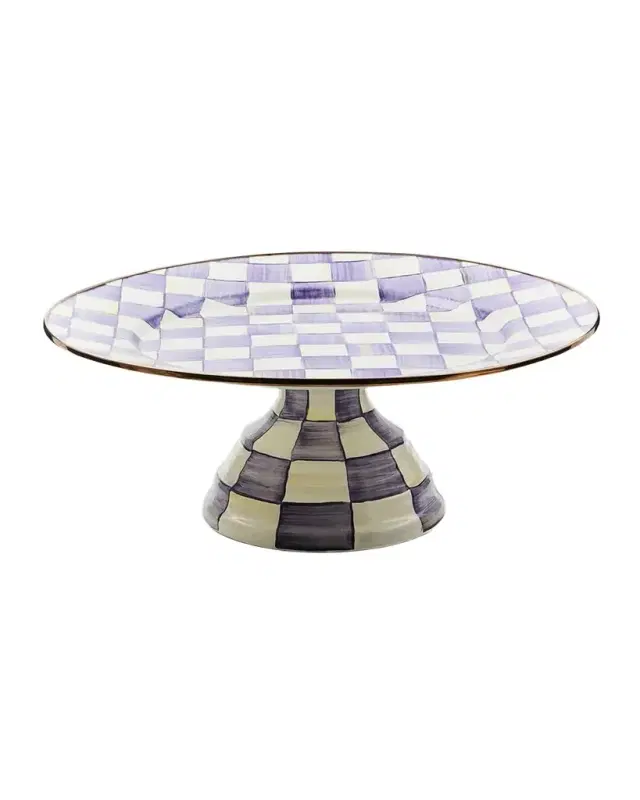 MacKenzie-Childs Violet Check Large Pedestal Platter