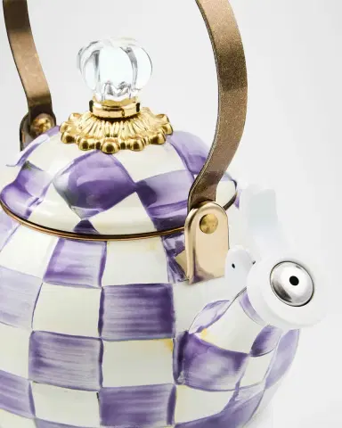 MacKenzie-Childs Violet Check Whistling Tea Kettle, 2 Quarts | Thumbnail 2 MacKenzie-Childs Violet Check Whistling Tea Kettle, 2 Quarts | Thumbnail 2