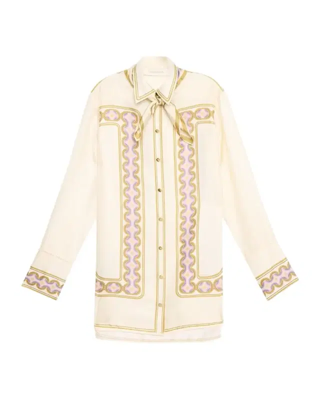 Luna Retro Geo-Print Silk Shirt