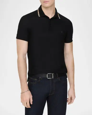 Burberry Men's Slim Fit Check-Placket Pique Polo Shirt | Thumbnail 2 Burberry Men's Slim Fit Check-Placket Pique Polo Shirt | Thumbnail 2