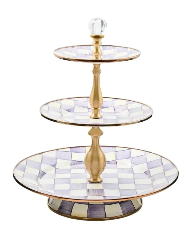 MacKenzie-Childs Violet Check 3-Tier Sweet Stand