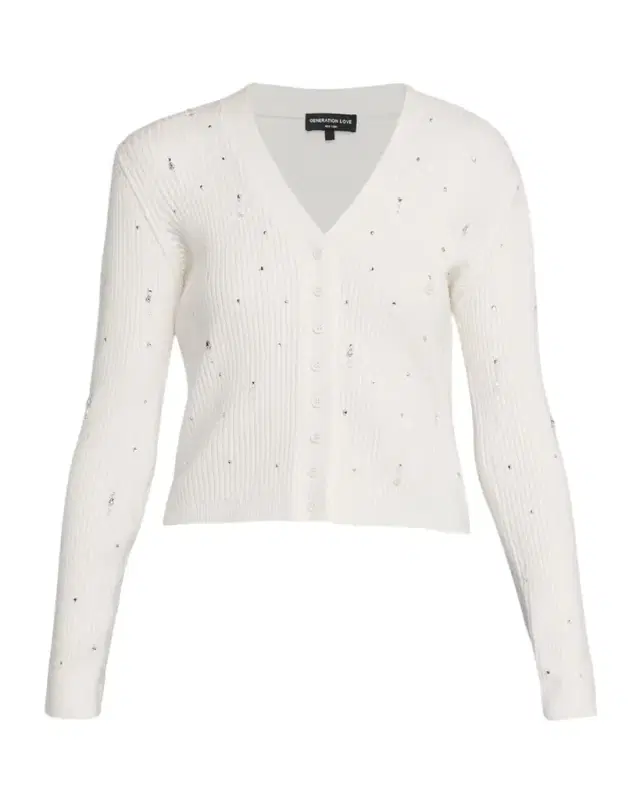 Lili Crystal Embellished Rib-Knit Cardigan