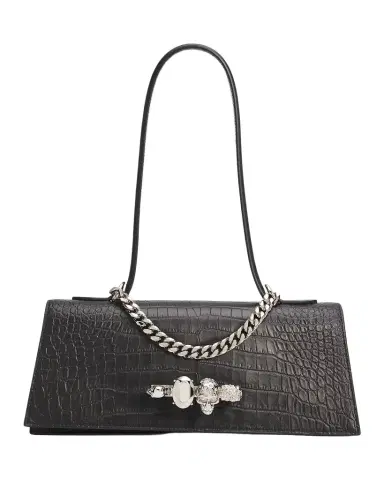 Alexander McQueen Croc-Embossed Jeweled Shoulder Bag | Thumbnail 1 Alexander McQueen Croc-Embossed Jeweled Shoulder Bag | Thumbnail 1