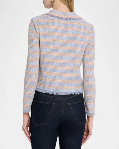 Misook Striped Fringe-Trim Knit Crop Jacket | Thumbnail 2