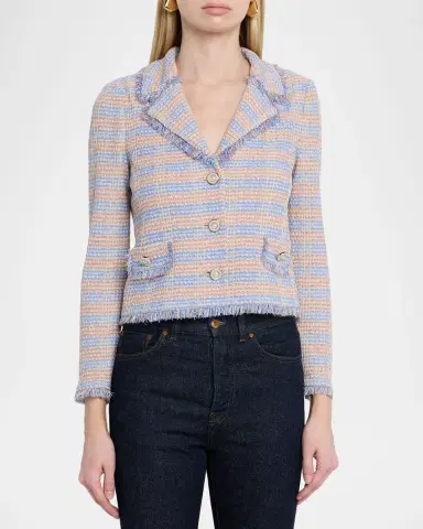 Misook Striped Fringe-Trim Knit Crop Jacket | Thumbnail 3