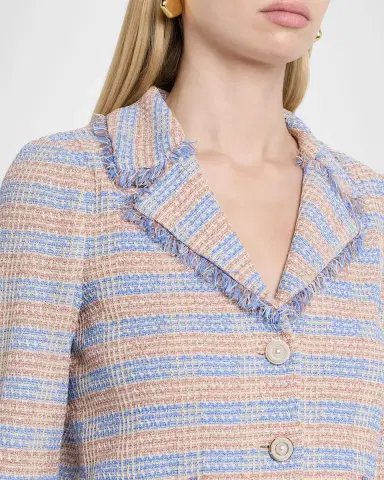 Misook Striped Fringe-Trim Knit Crop Jacket | Thumbnail 4
