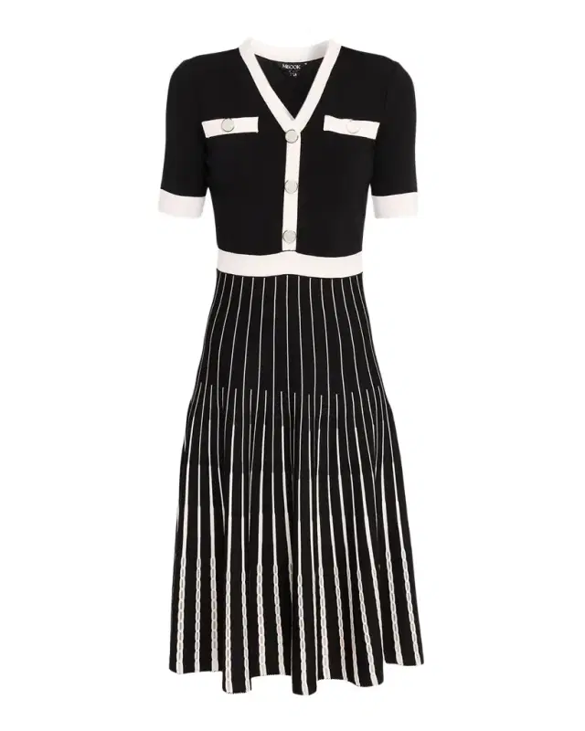 Misook Contrast-Trim Knit Midi Dress