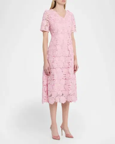 Misook Scalloped A-Line Floral Lace Midi Dress | Thumbnail 4