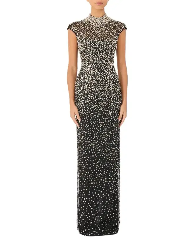Treasure Embellished Cap-Sleeve Column Gown