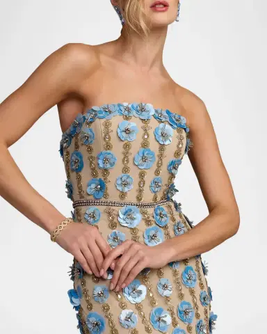 Mac Duggal 3D Floral-Embellished Strapless Maxi Dress | Thumbnail 2