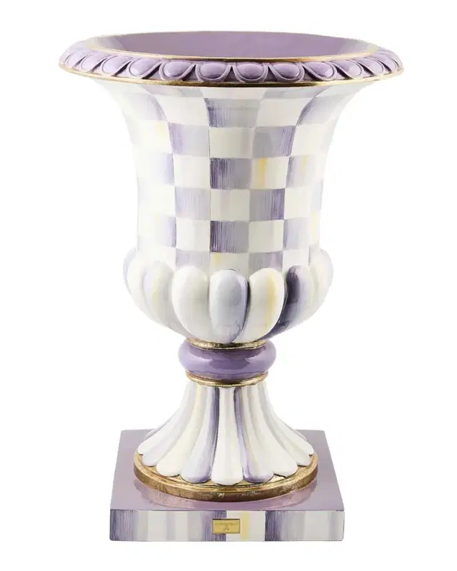 MacKenzie-Childs Violet Check Pedestal Urn