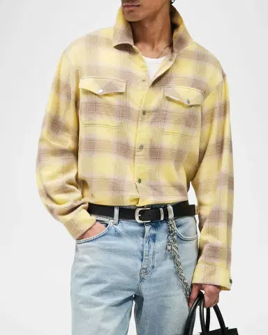 Represent Men's Vintage Flannel Snap-Front Shirt | Thumbnail 4
