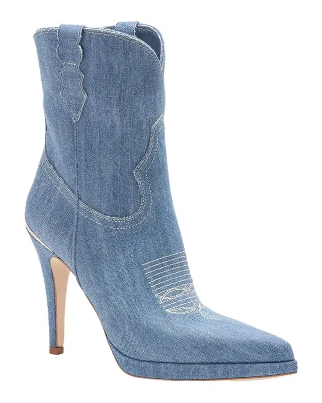 95mm Camila Denim Western Ankle Boots