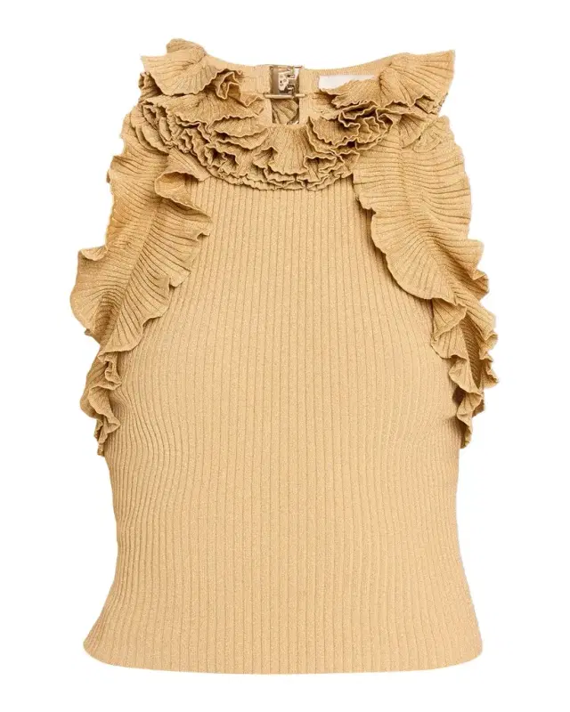 Luna Metallic Ruffled Tank Top