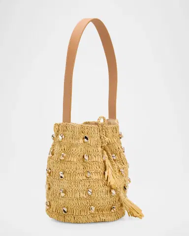 BTB Los Angeles Gaila Studded Raffia Bucket Bag | Thumbnail 3 BTB Los Angeles Gaila Studded Raffia Bucket Bag | Thumbnail 3