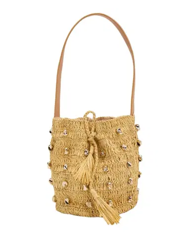 BTB Los Angeles Gaila Studded Raffia Bucket Bag | Thumbnail 1 BTB Los Angeles Gaila Studded Raffia Bucket Bag | Thumbnail 1