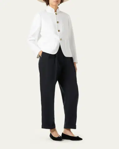 Loro Piana Cale Linen Straight-Leg Ankle Trousers | Thumbnail 2