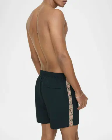 Burberry Men's Nylon Check-Trim Swim Trunks | Thumbnail 2