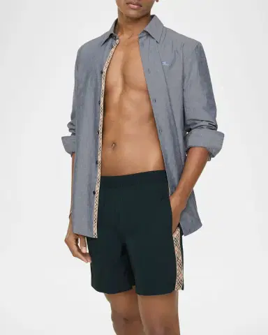 Burberry Men's Nylon Check-Trim Swim Trunks | Thumbnail 3