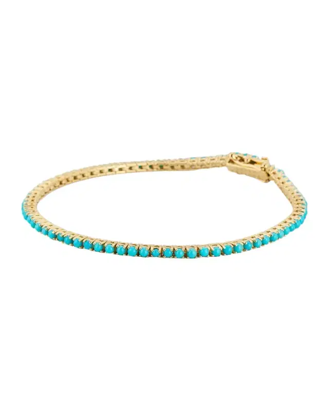 18K Yellow Gold 4-Prong Turquoise Tennis Bracelet