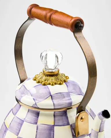 MacKenzie-Childs Violet Check Enamel Tea Kettle, 2 Quarts | Thumbnail 3 MacKenzie-Childs Violet Check Enamel Tea Kettle, 2 Quarts | Thumbnail 3