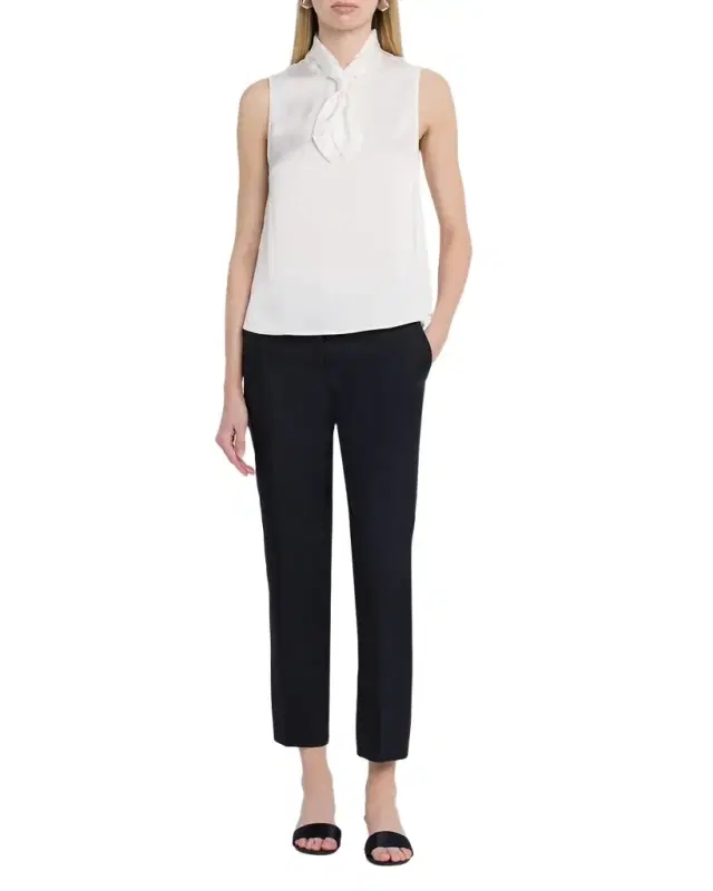 Tie-Neck Sleeveless Crepe De Chine Blouse