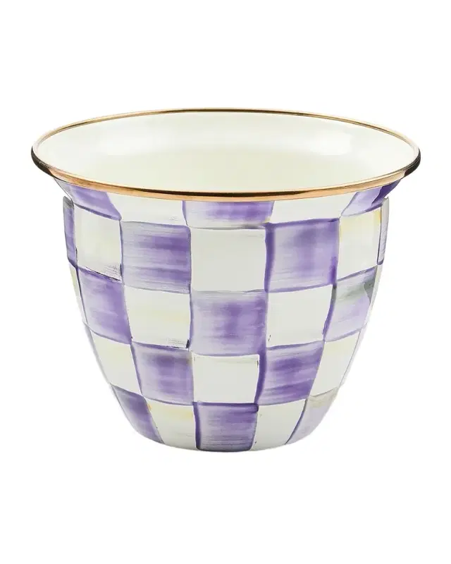 MacKenzie-Childs Violet Check Large Flower Pot