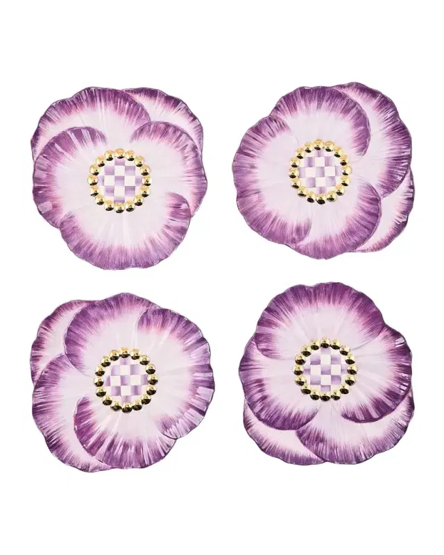 MacKenzie-Childs Pansy Party Ceramic Dessert Plates, Set of 4