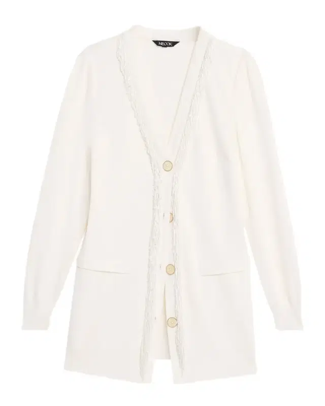 Heritage Bead-Trim Flat Knit Cardigan