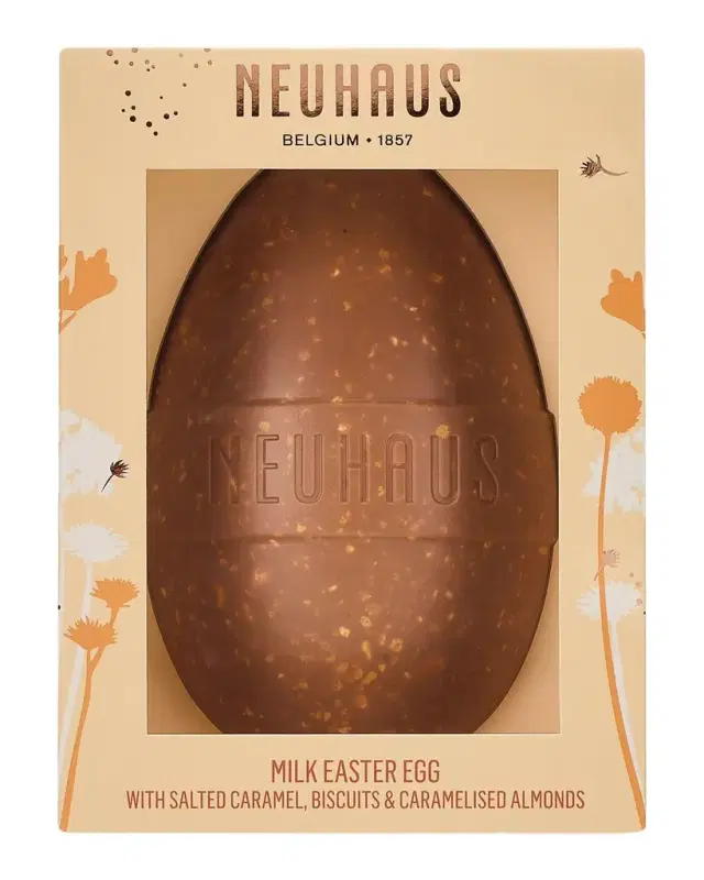 Neuhaus Chocolate Gourmand Milk Chocolate Easter Egg with Salted Caramel, Biscuits, & Almonds