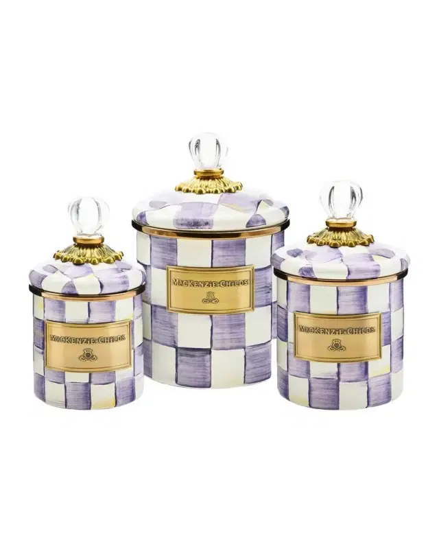 MacKenzie-Childs Violet Check Demi Canister