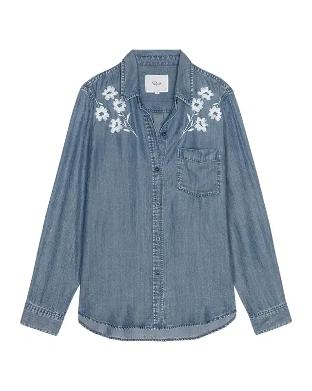 Ingrid Flower-Embroidered Denim Shirt