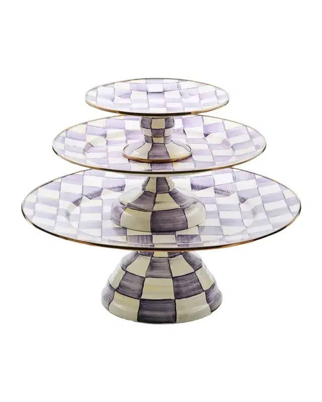 MacKenzie-Childs Violet Check Mini Pedestal Platter