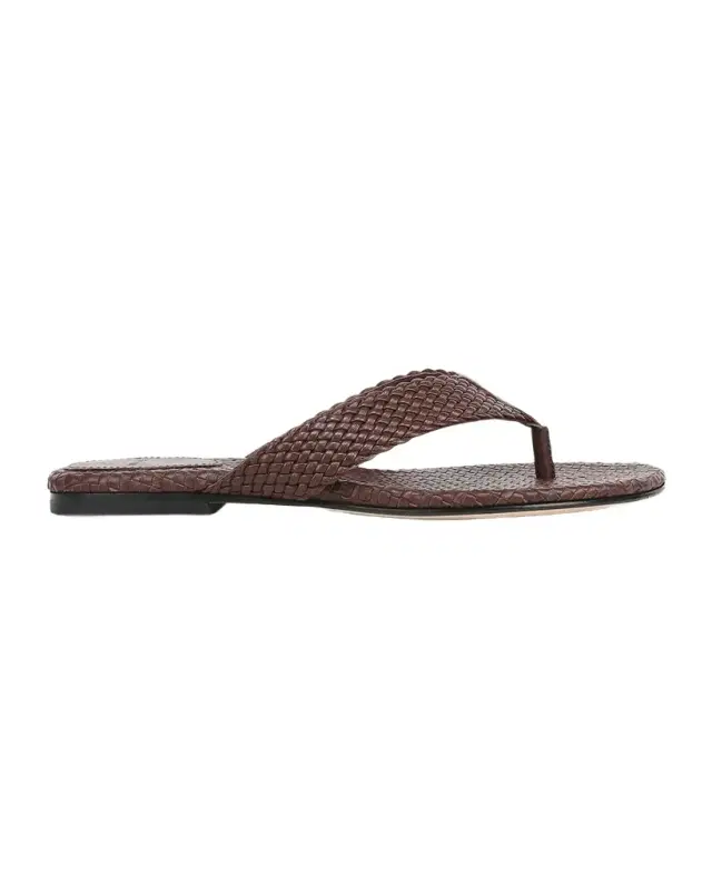 Lotus Woven Leather Flat Thong Sandals