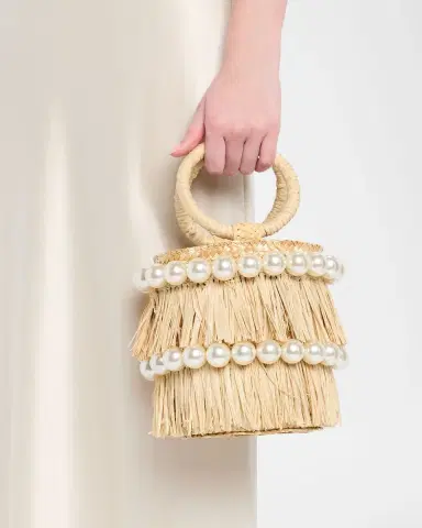 BTB Los Angeles Liv Straw Pearly Bucket Tote Bag | Thumbnail 2 BTB Los Angeles Liv Straw Pearly Bucket Tote Bag | Thumbnail 2