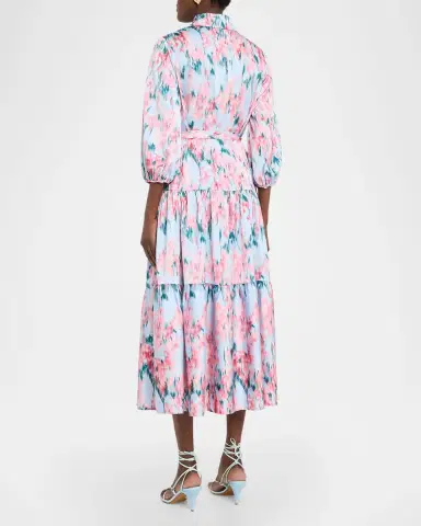 Misook Floral-Print Crepe de Chine Tiered Maxi Dress | Thumbnail 3 Misook Floral-Print Crepe de Chine Tiered Maxi Dress | Thumbnail 3