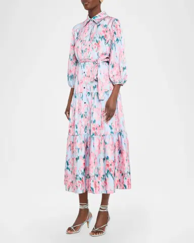 Misook Floral-Print Crepe de Chine Tiered Maxi Dress | Thumbnail 4 Misook Floral-Print Crepe de Chine Tiered Maxi Dress | Thumbnail 4