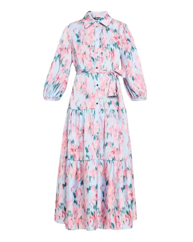 Misook Floral-Print Crepe de Chine Tiered Maxi Dress