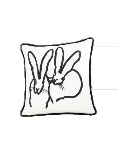Hunt Slonem Hand-Embroidered Silk & Velvet Bunny Pillow, 20" Square | Thumbnail 2
